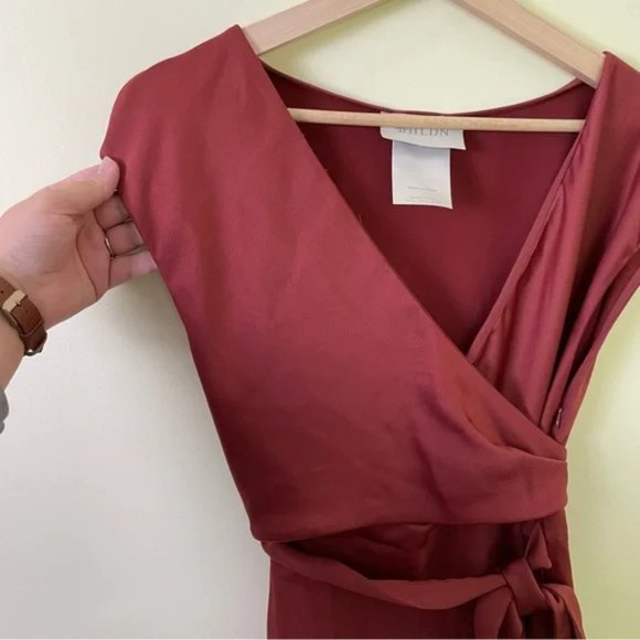 BHLDN Louisa Satin Charmeuse Midi Dress in Cinnamon Rose SIZE 4 - Picture 6 of 12